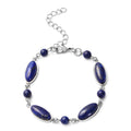 HONG KONG CLOSEOUT DEAL Lapis Lazuli Station Bracelet in Stainless Steel (7.5-9.5In) 37.30 ctw - Sticky add to cart bar