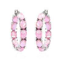 Green Magic Simulated Opal Inside Out Hoop Earrings in Stainless Steel