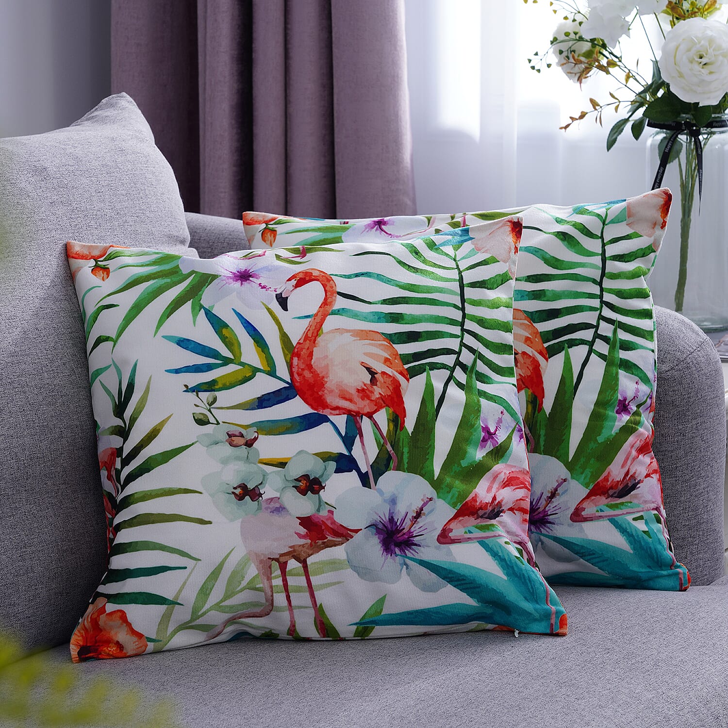 Set of 2 Vibrant Tropical Leaves Pattern Cushion Cover (17"x17") (Polyester)