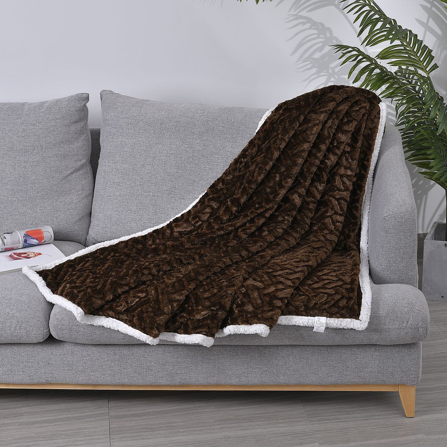 HOMESMART Brown Embossed Plush Sherpa Reverse Blanket