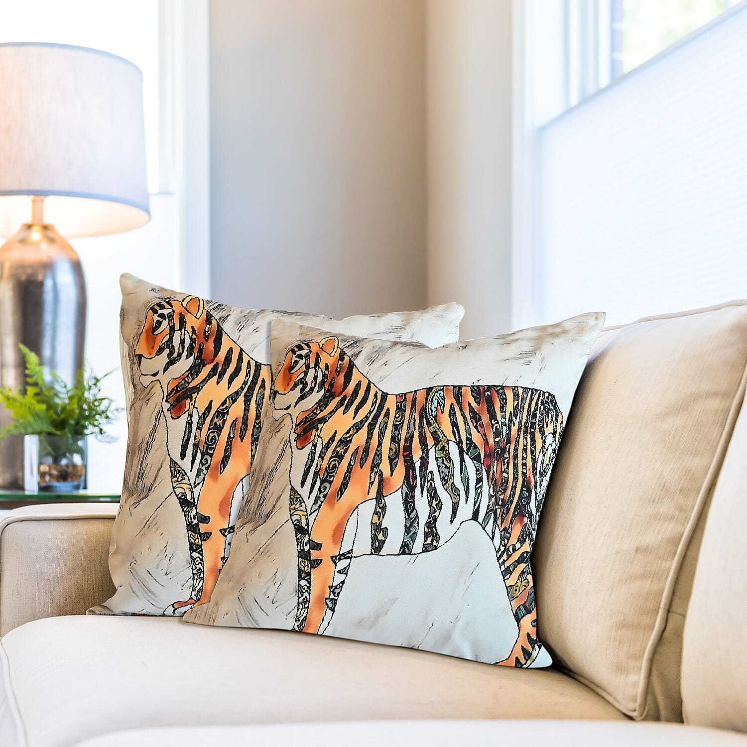 HOMESMART Set of 2 Dark Orange Tiger Print Pattern 100% Polyester Cushion Cover (18"x18")