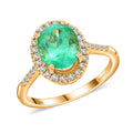 ILIANA 18K Yellow Gold AAA Boyaca Colombian Emerald and Diamond G-H SI Halo Ring (Size 7.0) 3.55 Grams 2.45 ctw - Sticky add to cart bar