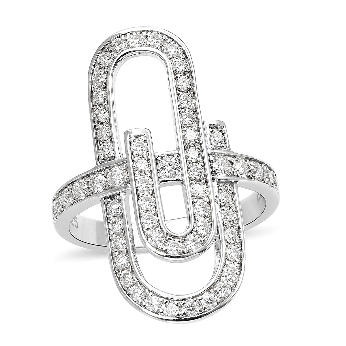 Moissanite VS-EF Fashionable Paper Clip Ring in Rhodium Over Sterling Silver 1.00 ctw
