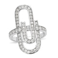 Moissanite VS-EF Fashionable Paper Clip Ring in Rhodium Over Sterling Silver 1.00 ctw - Sticky add to cart bar