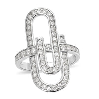 Moissanite VS-EF Fashionable Paper Clip Ring in Rhodium Over Sterling Silver 1.00 ctw