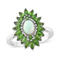 Ethiopian Welo Opal and Multi Gemstone Floral Ring in Rhodium Over Sterling Silver (Size 11.0) 2.15 - Sticky add to cart bar