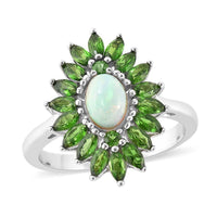 Ethiopian Welo Opal and Multi Gemstone Floral Ring in Rhodium Over Sterling Silver (Size 11.0) 2.15