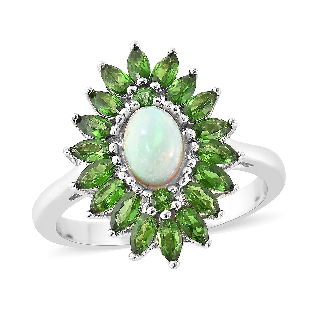 Ethiopian Welo Opal and Multi Gemstone Floral Ring in Rhodium Over Sterling Silver (Size 11.0) 2.15 (1)