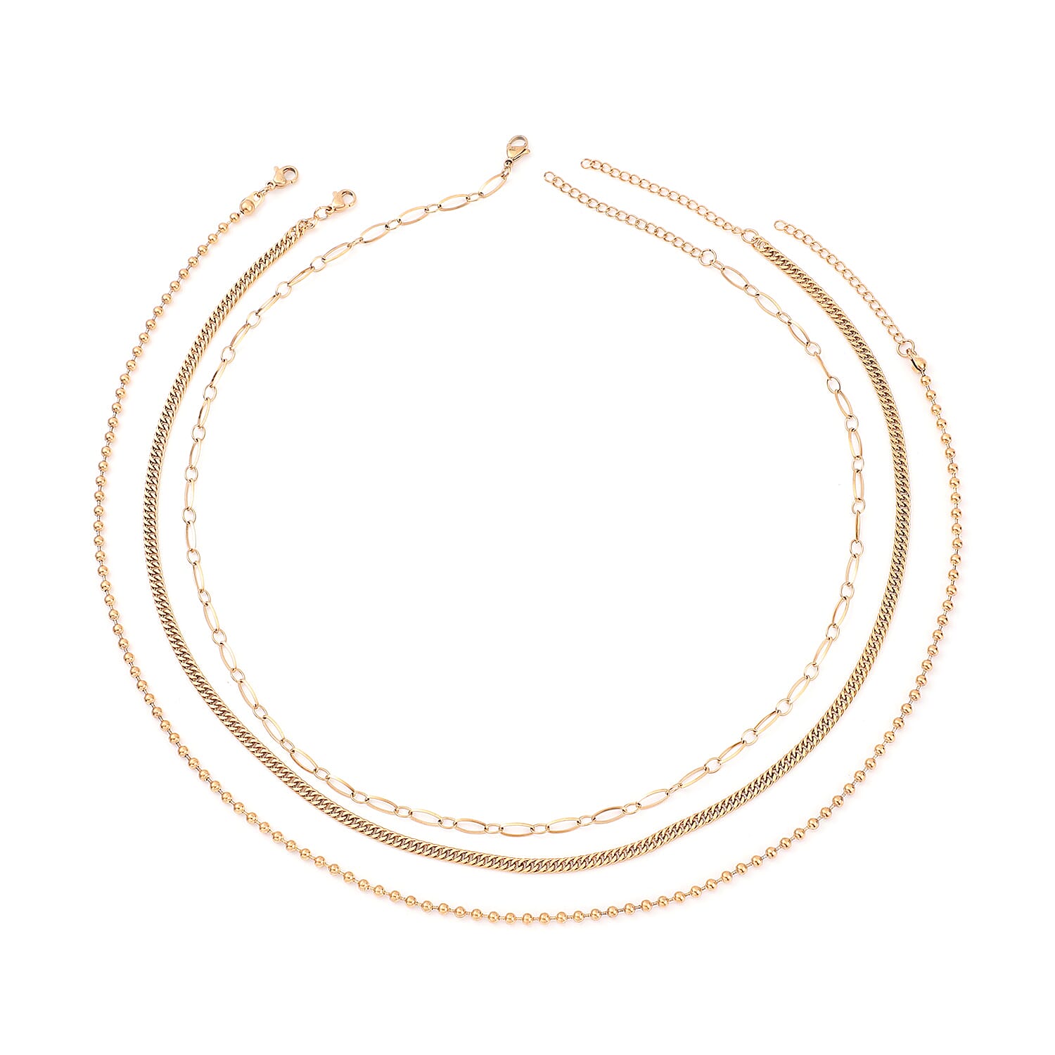 Set of 3 Double Woven, Beaded and Paper Clip Necklace (20-22 Inches) in ION Plated YG Stainless Steel