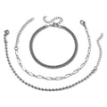 Set of 3 Beaded, Double Woven Four Sided & Paper Clip Bracelet in Stainless Steel (7-8.50 In) - Sticky add to cart bar