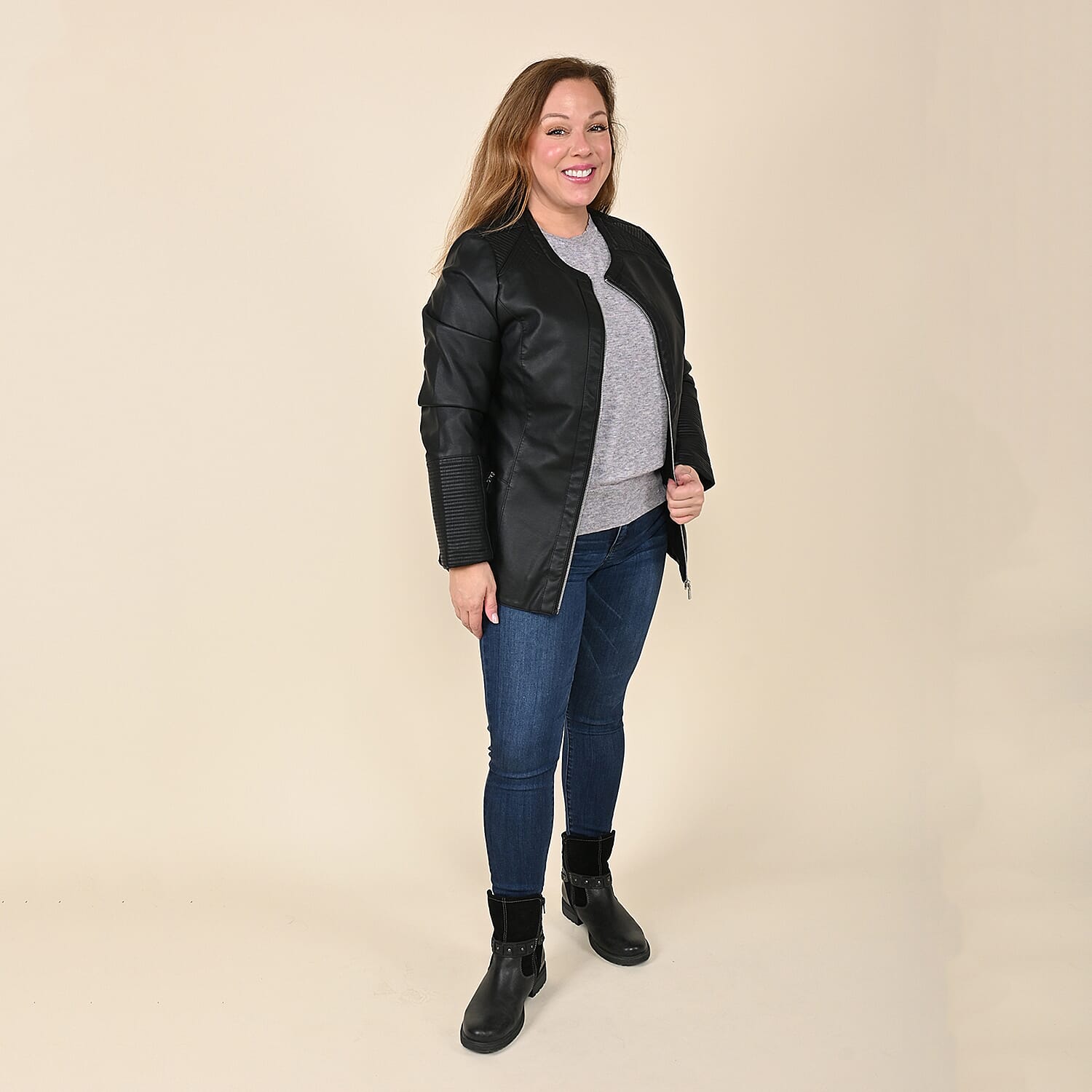 TAMSY Black Faux Leather Zip-Up Motorcycle Jacket - S