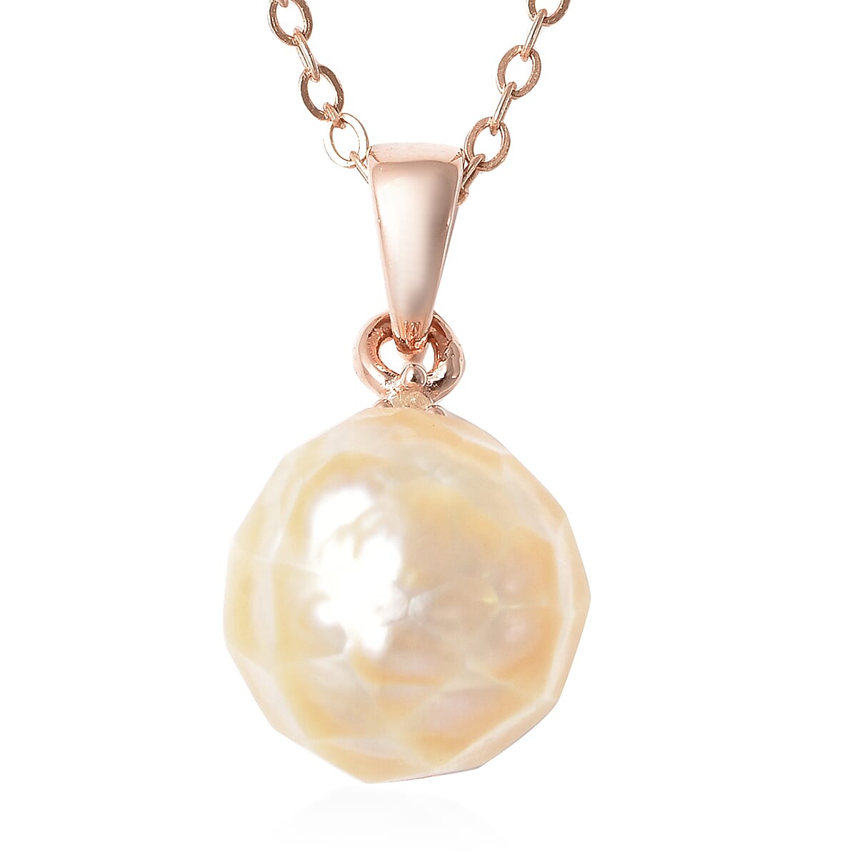 Peach Edison Pearl and Diamond Accent Pendant Necklace 18 Inches in Vermeil Rose Gold Over Sterling Silver 8.26 ctw