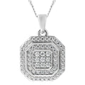 Moissanite Double Halo Stud Pendant Necklace 18 Inches in Rhodium Over Sterling Silver 0.60 ctw - Sticky add to cart bar