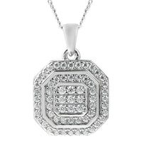 Moissanite Double Halo Stud Pendant Necklace 18 Inches in Rhodium Over Sterling Silver 0.60 ctw