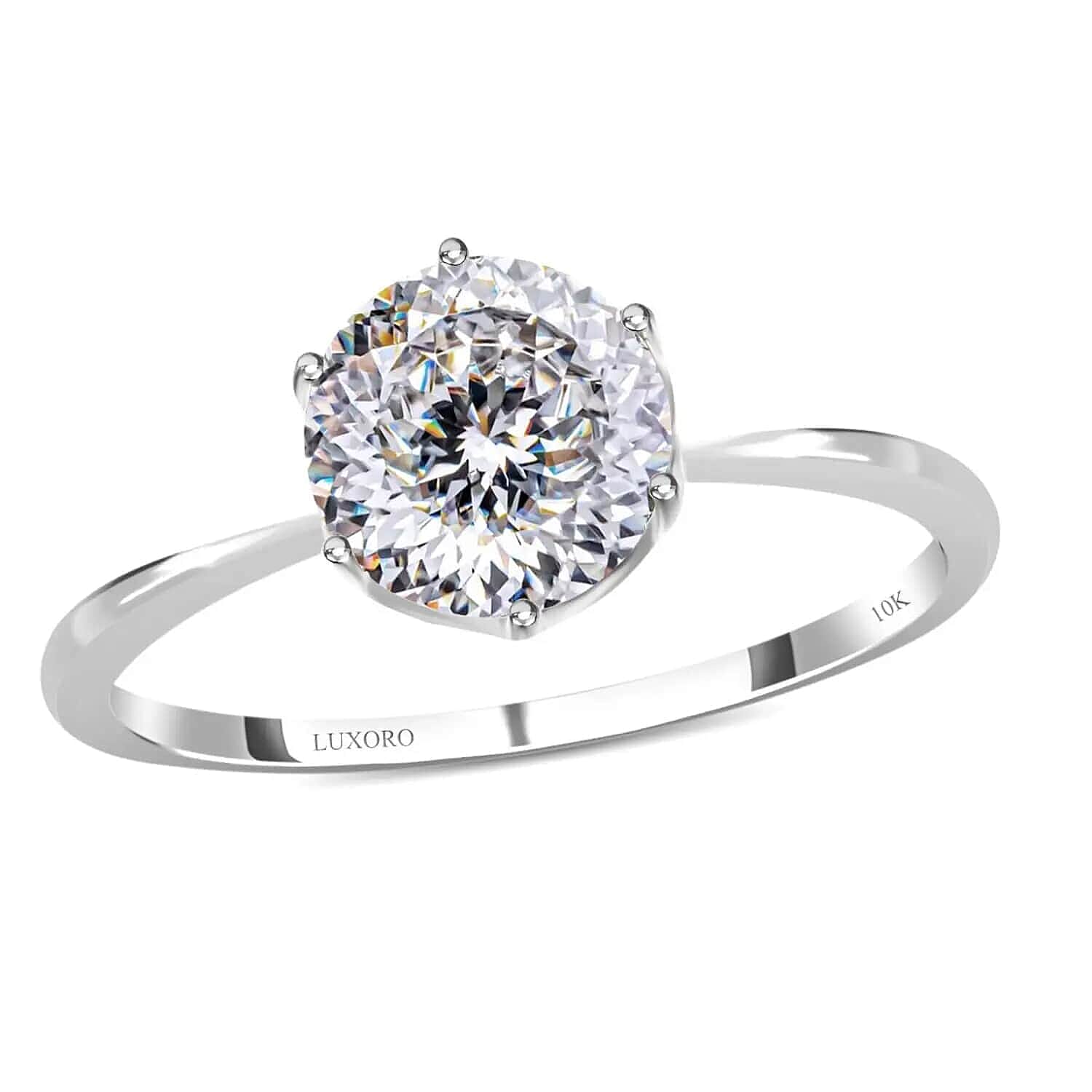 10K White Gold 129 Facet Moissanite (Rnd 8 mm) Solitaire Ring 1.90 ctw