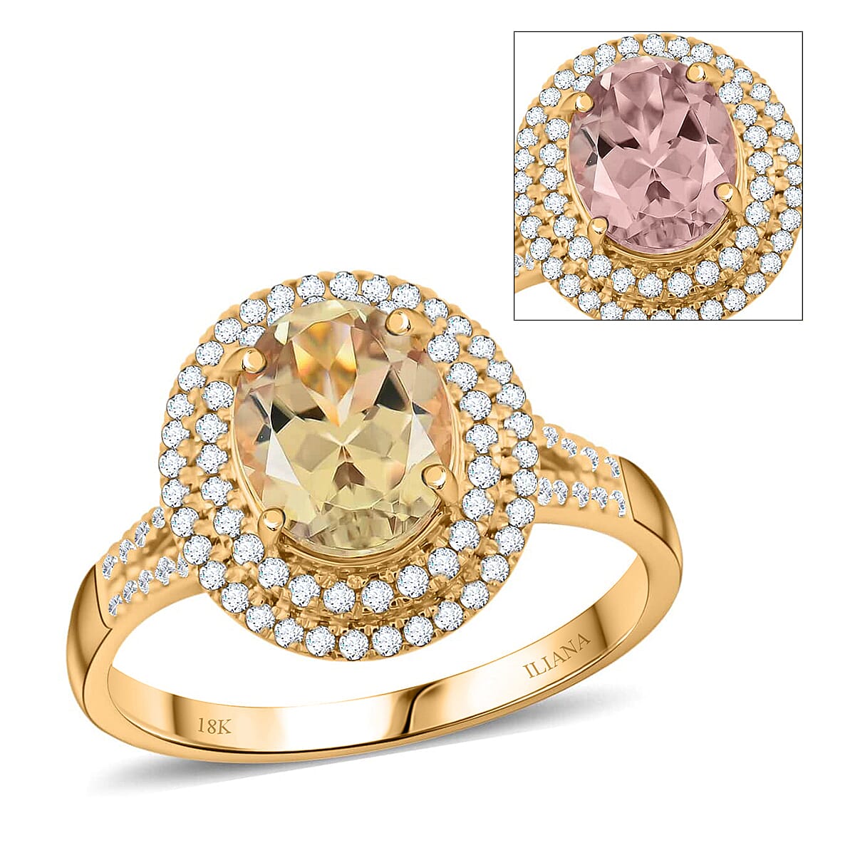 One Of A Kind ILIANA 18K Yellow Gold AAA Turkizite and G-H SI Diamond Double Halo Ring 4.45 Grams 2.50 ctw