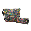 Set of 2pcs Blue Mix Pink Embroidery Pattern 100% Polyester Sling Bag (12"x9"x2") and Purse (7.5"x3.5"x0.8") - Sticky add to cart bar