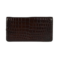 GRAND PELLE Dark Chocolate Genuine Caiman Crocodile Leather Shell Along with Cow Leather Lining Wallet (8.3"x4.3"x1.2")