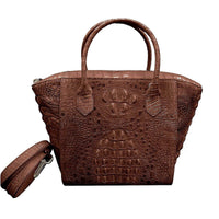 Grand Pelle Genuine Crocodile Leather Dark Chocolate Tote Bag (14.57"x10.24"x10.24") with Woven Strap
