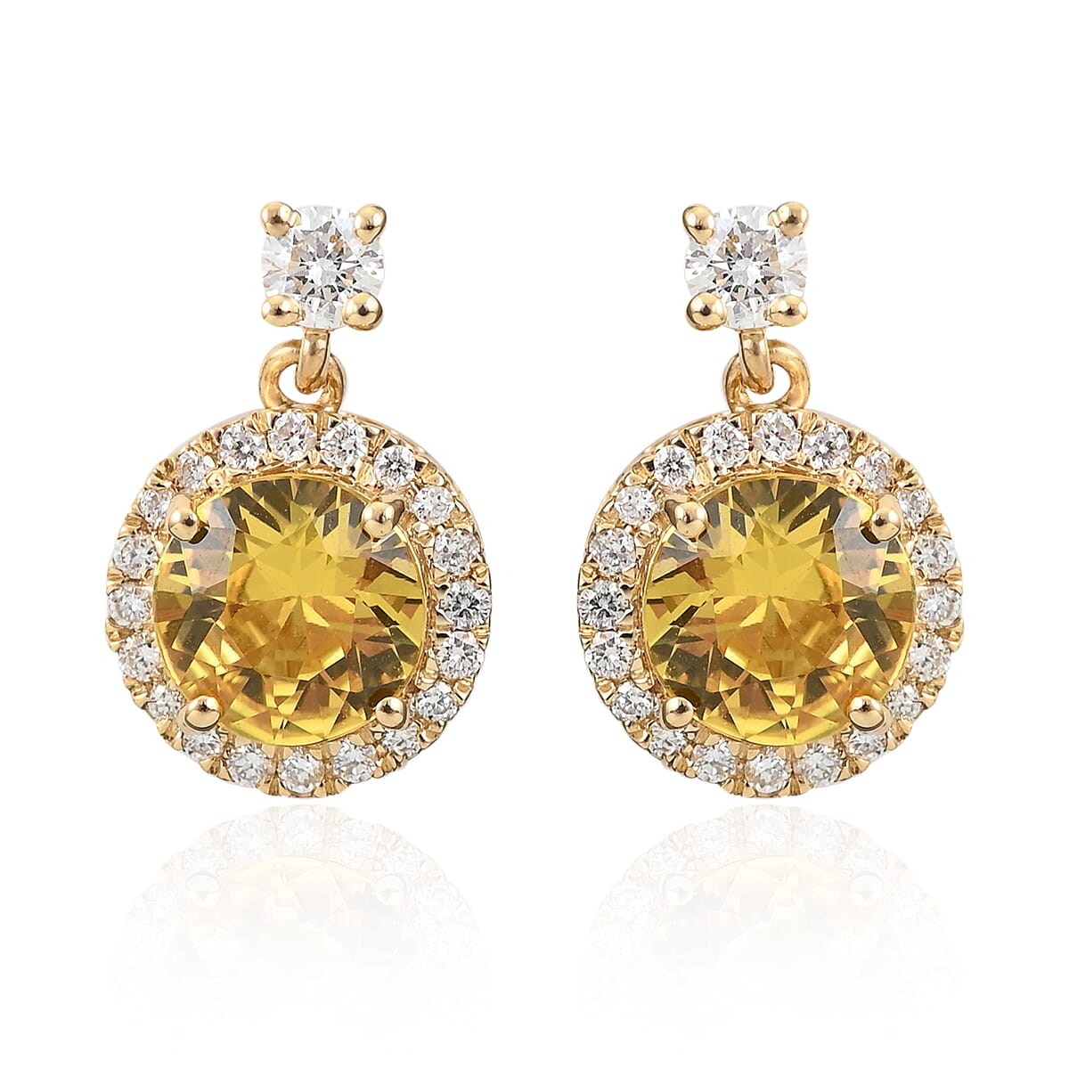 Certified and Appraised Iliana AAA Madagascar Yellow Sapphire and G-H SI Diamond 2.40 ctw Earrings in 18K Yellow Gold