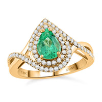 ILIANA 18K Yellow Gold AAA Boyaca Colombian Emerald and G-H SI Diamond Split Shank Ring 4.76 Grams 1.40 ctw