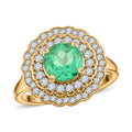 ILIANA AAA Boyaca Colombian Emerald and Diamond G-H SI Cocktail Ring in 18K Yellow Gold 5.34 Grams 2.20 ctw - Sticky add to cart bar