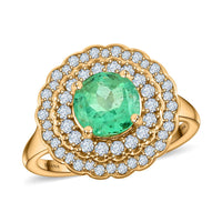 ILIANA AAA Boyaca Colombian Emerald and Diamond G-H SI Cocktail Ring in 18K Yellow Gold 5.34 Grams 2.20 ctw