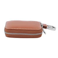 Brown Square Shape Genuine Leather Car Key Bag (3.43"x1.97"x0.87") with Swivel Snap Hook