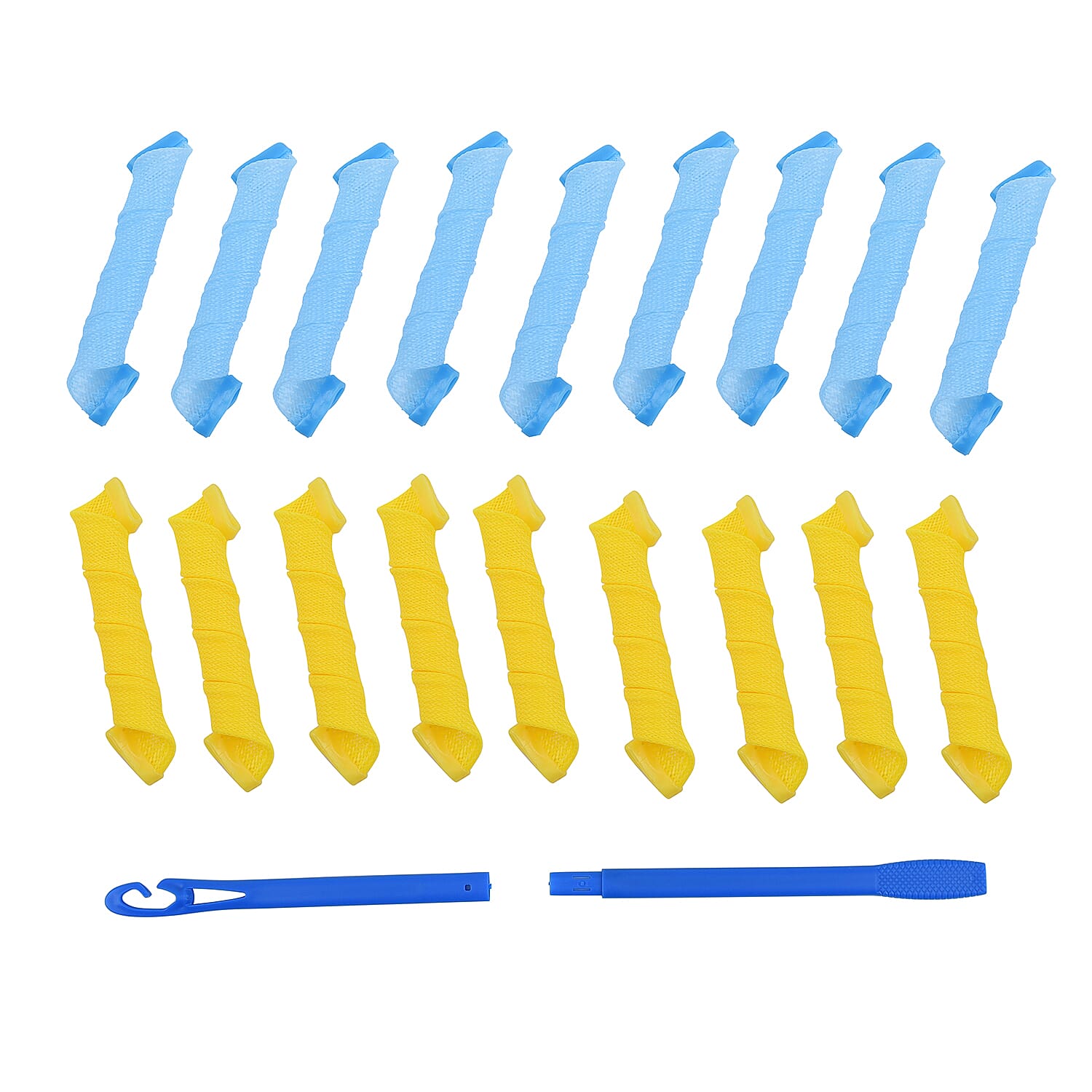 Yellow and Blue 18pcs Magic Leverage with 2pcs Styling Hooks for Curling Hair (11.81"x0.98")