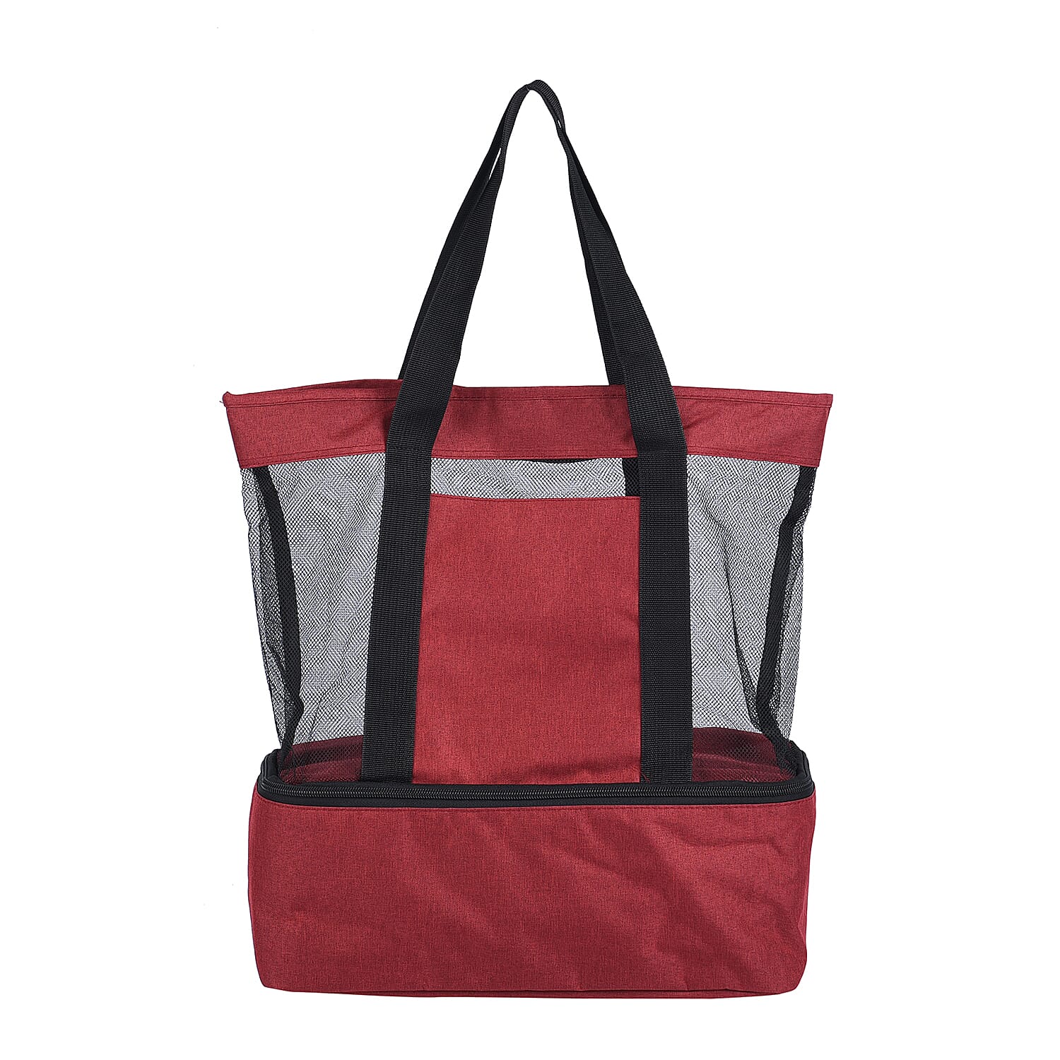 Wine Red Terylene 2 Tier Shopping Bag with Double Handles (14.57"x5.91"x16.54")
