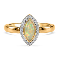 Ethiopian Welo Opal and White Zircon 0.90 ctw Ring in 14K YG Over and Sterling Silver (Size 5.5)