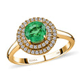ILIANA AAA Kagem Zambian Emerald and Diamond G-H SI Double Halo Ring in 18K Yellow Gold 4.50 Grams 1.25 ctw - Sticky add to cart bar
