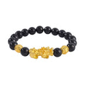 Pixiu Feng Shui Shungite 9-11mm Beaded Stretch Bracelet in Goldtone 153.50 ctw - Sticky add to cart bar