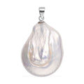 White Keshi Pearl Solitaire Pendant in Rhodium Over Sterling Silver - Sticky add to cart bar