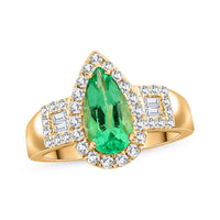 One of a Kind ILIANA 18K Yellow Gold AAA Boyaca Colombian Emerald and Diamond G-H SI Ring (Size 7.0) 5.86 Grams 1.60 ctw