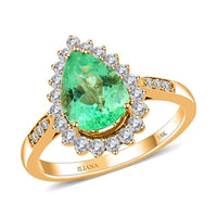One of a Kind ILIANA 18K Yellow Gold AAA Boyaca Colombian Emerald and Diamond G-H SI Sunburst Ring (Size 7.0) 4 Grams 2.30 ctw