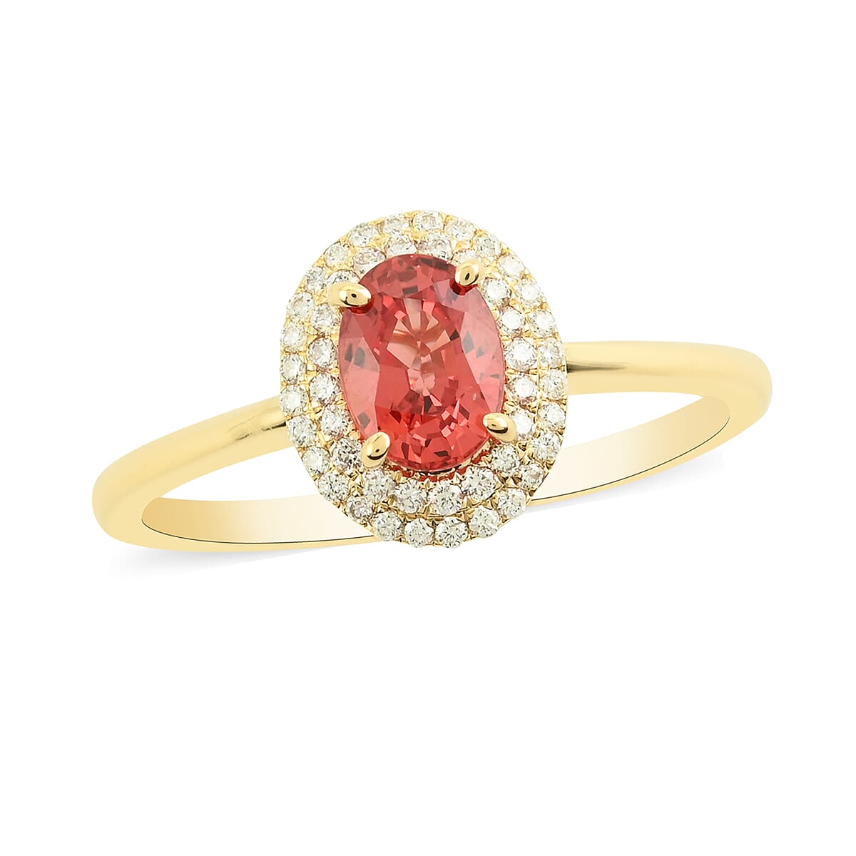 ILIANA 18K Yellow Gold AAA Songea Sapphire and Diamond G-H SI Double Halo Ring 3.46 Grams 1.25 ctw