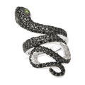 Natural Russian Diopside, Natural Thai Black Spinel, White Zircon Snake Ring in Rhodium Over Sterling Silver (Size 10.0) (8.05 g) 2.65 ctw - Sticky add to cart bar