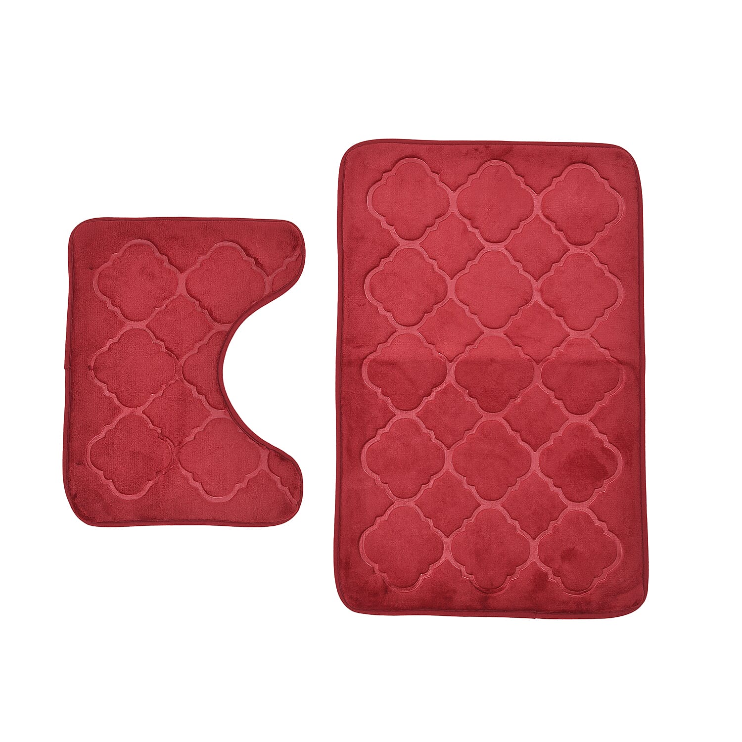 Red Embossed Flannel Rectangular Bathmat (19"x31") and Contour Toilet Mat (19"x15")