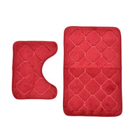 Red Embossed Flannel Rectangular Bathmat (19"x31") and Contour Toilet Mat (19"x15")