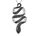 Natural Chrome Diopside, Thai Black Spinel and White Zircon Snake Pendant Necklace 18 Inches in Rhodium Over Sterling Silver 7.65 Grams 3.50 ctw - Sticky add to cart bar