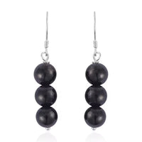 Shungite 7-9mm Beaded Dangle Earrings in Rhodium Over Sterling Silver 17.50 ctw