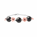 Shungite, Pink Mother Of Pearl Carved and Mozambique Garnet Floral Bracelet in Rhodium Over Sterling Silver (8.00 In) 32.40 ctw - Sticky add to cart bar
