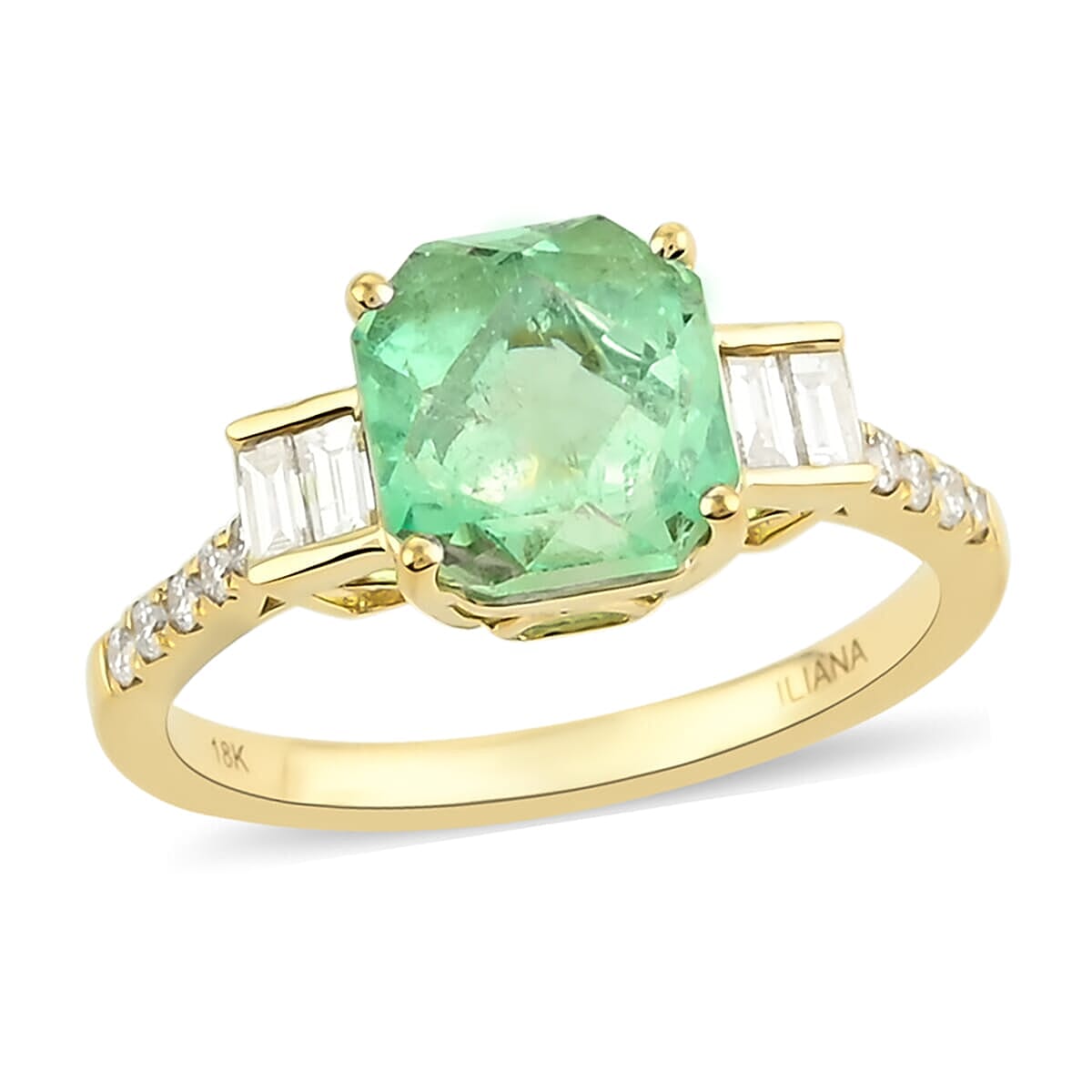 One of a Kind ILIANA 18K Yellow Gold AAA Boyaca Colombian Emerald and Diamond G-H SI Ring 3.20 Grams 2.90 ctw