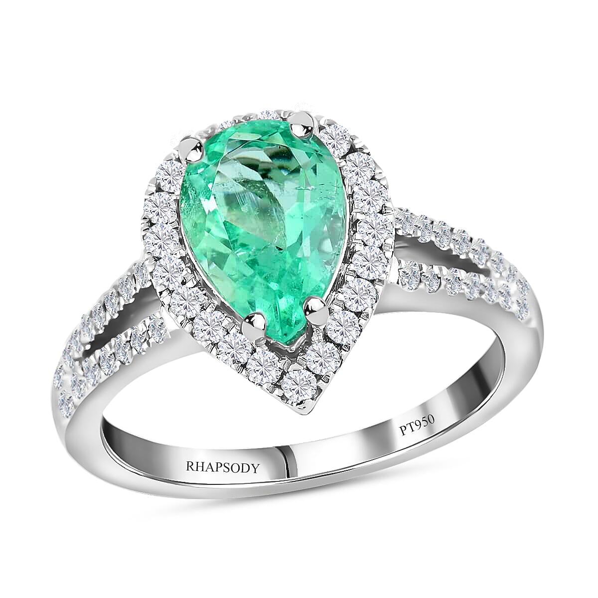 RHAPSODY AAAA Boyaca Colombian Emerald and Diamond E-F VS Split Shank Ring in 950 Platinum 6 Grams 2.05 ctw
