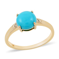 LUXORO 10K Yellow Gold AAA AMERICAN Natural Sleeping Beauty Turquoise and G-H I2 Diamond Ring 2.15 Grams 1.60 ctw