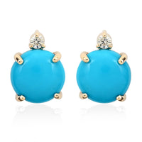 Luxoro 10K Yellow Gold AMERICAN Natural Sleeping Beauty Turquoise and G-H I2 Diamond Stud Earrings 3.30 ctw
