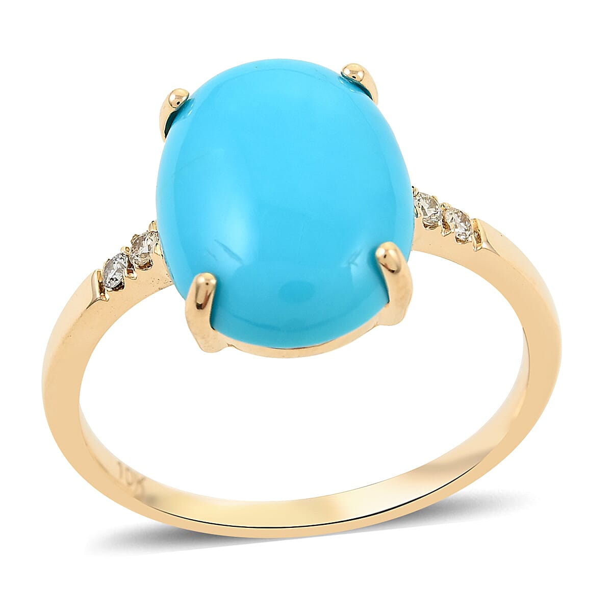 LUXORO 10K Yellow Gold AAA AMERICAN Natural Sleeping Beauty Turquoise and G-H I2 Diamond Ring 1.90 Grams 4.60 ctw