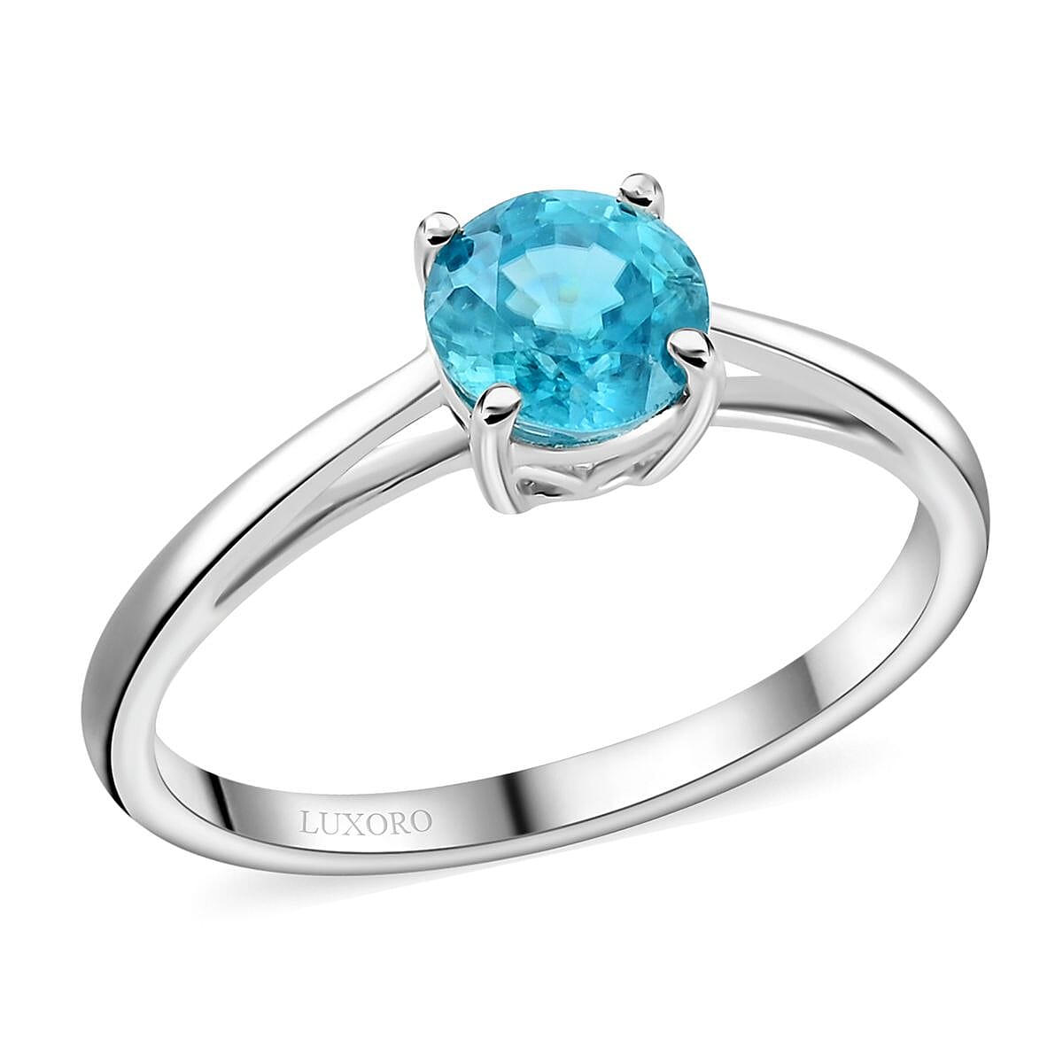 Certified LUXORO 10K White Gold AAAA Blue Zircon Solitaire Ring 1.60 ctw