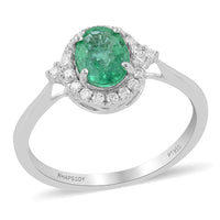 RHAPSODY 950 Platinum AAAA Ethiopian Emerald, Diamond (E-F, VS) (0.28 cts) Halo Ring (5.90 g) 1.50 ctw